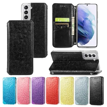 Piele Caz pentru Samsung Galaxy S22 S21 FE S20 Plus Nota 20, Ultra 10+ Relief Flip Cover Portofel Protecție Magnetică Telefon Coque