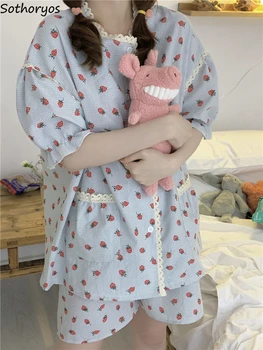 Pijama Seturi pentru Femei Print Design Minunat de zi cu Zi Casual, Jumătate maneca Simplu Studenți Populare tinutelor de Vara Stil Japonez Confortabil