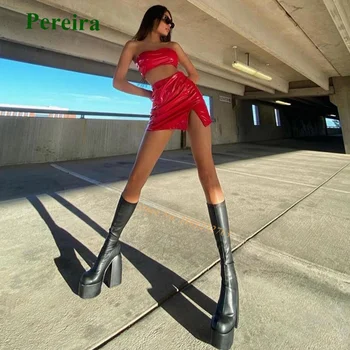 Platforma Indesata Toc Cizme de Designer pentru Femei Rotund Toe Negre din Piele Alunecare Pe Solidă 2022 Elegant New Sosire Lux, Stradal Sexy 4