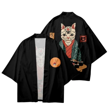 Plus Dimensiune Bărbați Femei Cardigan Cosplay Tricouri Streetwear Sushi Cat Print Kimono Tradițional Casual Harajuku Samurai Japonez Haori