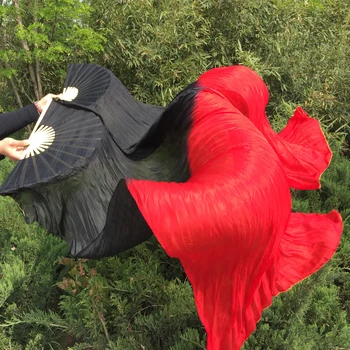 Populare 180x90cm dimensiune Belly Dance Fanii Voal frumos, pur, real material de Mătase Negru/Roșu colorant mixt