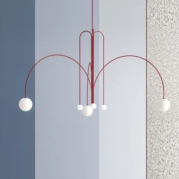 Postmodern geometrice candelabru de Sticlă Roșie Minge minimalist lampa Creative Living Sufragerie Decor Acasă moleculară Arc Stea Lămpi