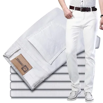 Primavara Vara Barbati White Stretch Fit Regular Blugi Clasic Stil Business Casual din Bumbac Pantaloni Slim din Denim Pantaloni Brand de sex Masculin 0