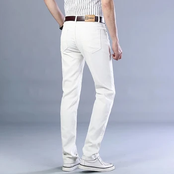 Primavara Vara Barbati White Stretch Fit Regular Blugi Clasic Stil Business Casual din Bumbac Pantaloni Slim din Denim Pantaloni Brand de sex Masculin 3