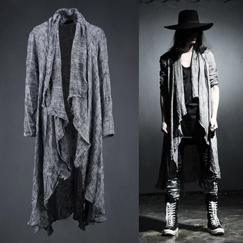 Primavara-Vara-coreean Elegant Gri Negru Extra lungi pop punk cardigan lenjerie de camasi pentru barbati 0