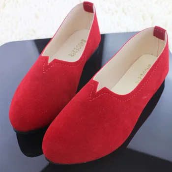 Primăvara Nou coreea Bomboane de Culoare Plat Toc de piele de Căprioară Femei Singure Pantofi de Moda Bunica Pantofii de Mari Dimensiuni de Pantofi pentru Femei cu Fund Plat