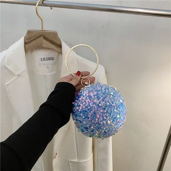 Primăvară La Modă Sequin Cu Balonul Rotund Genți De Mână De Femei Geantă De Umăr Cu Cristal Metal Se Ocupe De Partid Ghearele Doamna Geantă Seară, Geantă De Mână 1