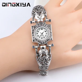 QINGXIYA Antic Argint Brățară Cuarț Ceasuri Pentru Femei Rochie Ceas de Brand de Lux Cristal Elegant Doamnelor ceasuri Relogio Feminino