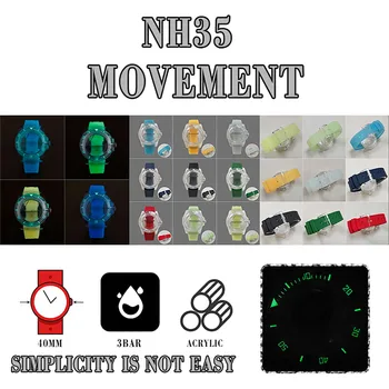 r pentru NH35/36/4R Mișcare 40MM Plastic Transparent Caz Ceas Curea din Cauciuc Acrilic Ceas Cove 2