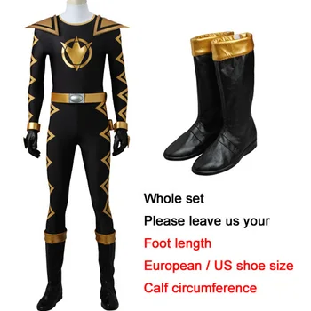 Rangers Dino Uniformă Cu Umăr Armuri Negre Ranger Cosplay Costum Petrecere De Halloween Costum Complet De Aur Cizme Personalizate