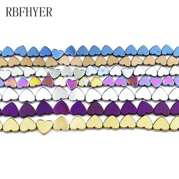 RBFHYER Violet,Albastru,Verde, Multicolor Piersic Inimile 6/8mm Hematit Piatra Naturala, Margele Vrac Pentru a Face Bijuterii DIY brățară