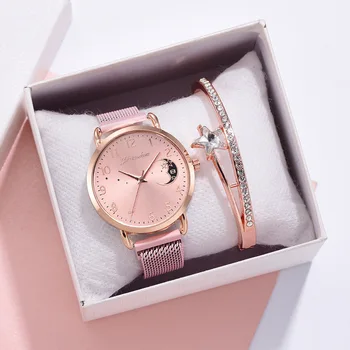 Reloj Mujer Femei Ceas De Vânzare Fierbinte Fete Personalitate Cuarț Set Magnet Catarama Luna Diagramă Trupa Calendar Fabrica De Ceas 1
