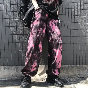 Roz Centura Elastica Vrac Harem Broderie Tie Dye Contrast Jogger Pant Femeile Omul Streetwear Coreean Harajuku Punk, Hip-Hop