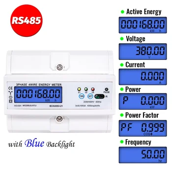 RS485 Șină Din Electric trifazat Contor de Energie Consum de Energie kWh Tensiune de Curent Wattmeter Monitor Modbus RTU 380V 400V 0