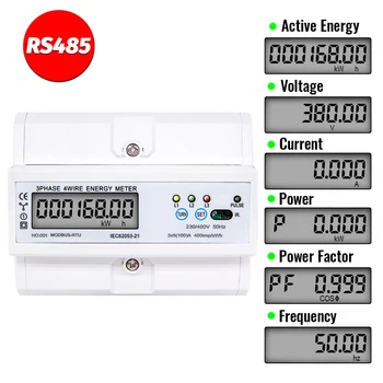 RS485 Șină Din Electric trifazat Contor de Energie Consum de Energie kWh Tensiune de Curent Wattmeter Monitor Modbus RTU 380V 400V 2