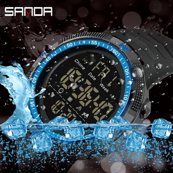 SANDA Moda Simplu ceas Sport Barbati Ceasuri Militare Ceas cu Alarmă cu LED-uri Impermeabil Ceas Digital Relogio Masculino 2