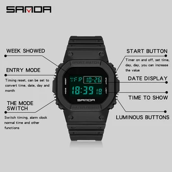 SANDA Sport în aer liber, Ceas Digital Bărbați Ceasuri Sport Pentru barbati Funcționare Cronometru Militare LED Ceas Electronic Încheietura Ceasuri pentru Bărbați 4