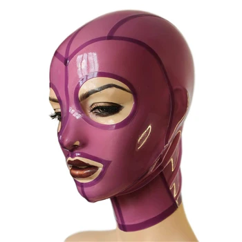 sexy exotice club lenjerie manual îmbinat cekc violet transparent din latex deschide ochii, gura hote capota spate cu fermoar costume fetish 1