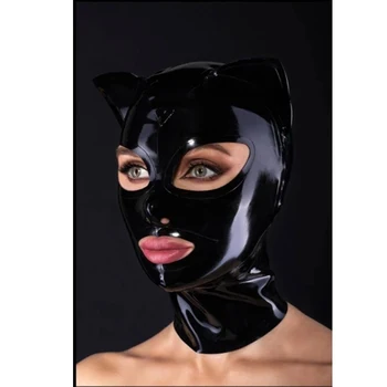 Sexy Pisica Neagra Ureche Latex Capota Masca de Cauciuc Fermoar Spate Fetish Personalizate XS-XXL Halloween Cosplay Costum pentru Femei