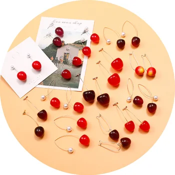 Simulare dulce Roșii Cherry Legăna Cercei pentru Femei din Metal Simulate Perla Pandantiv Lung Picătură Cercei Petrecere Bijuterii