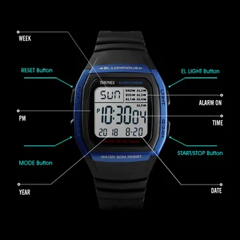 SKMEI Moda Barbati Ceasuri Sport Impermeabil Digital cu LED-uri de Alarmă Chrono Ceas Electronic Om Student Ceasuri Relogio Masculino 4