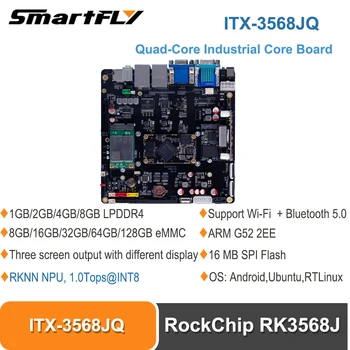 Smartfly ITX-3568JQ Quad-core Placa de baza ITX RockChip RK3568J RKNN NPU 1.0 Topuri 8M ISP BRAȚUL G52 2EE Suport Android,Ubuntu ,RTLinux