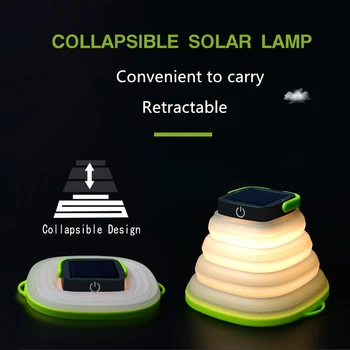 Solar Pliabil Camping Light LED Zdrobi Lumina Solara Felinar IP68 rezistent la apa 3 Niveluri de Luminozitate USB Reîncărcabilă Lampă de Agățat