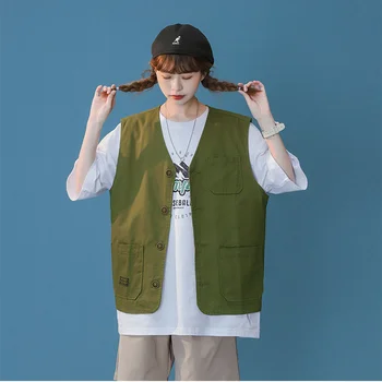 Solid Veste Femei Largi Retro Unisex Stil Japonez Streetwear Rece la Cald Vânzare Toate-meci V-neck Casual Uza Noi de zi cu Zi de Primăvară 3