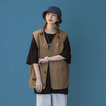 Solid Veste Femei Largi Retro Unisex Stil Japonez Streetwear Rece la Cald Vânzare Toate-meci V-neck Casual Uza Noi de zi cu Zi de Primăvară 4