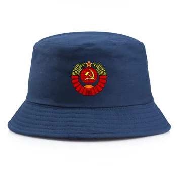 Sovietice Emblema Găleată Pălărie Rusia URSS Pavilion Capac CCCP Imprimare Panama Capace Bărbați femei URSS Uniunea Sovietică Parasolar Pliabil Pălării
