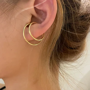 SRCOI 1buc Cerc Dublu Clip Cercei Non-Piercing Metal Ureche Fals Cartilajului Cercel Bijuterii Ear Cuff Pentru Femei, Bărbați Accesorii
