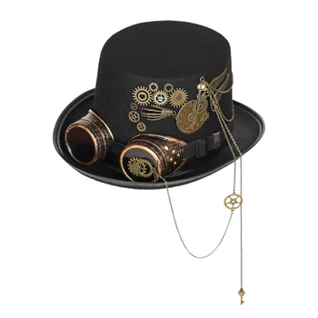 Steampunk Victorian Top Hat w/Clasic Ochelari Vintage Set de Accesorii pentru Adulți Halloween Dress Up Negru