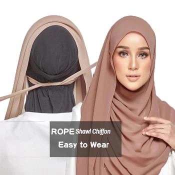 Stil de moda-lit spate Cravată Șal lung Șifon Hijab Coarda Convenabil Hijab Folie de Culoare Solidă Musulmane Hijab Eșarfă Văl