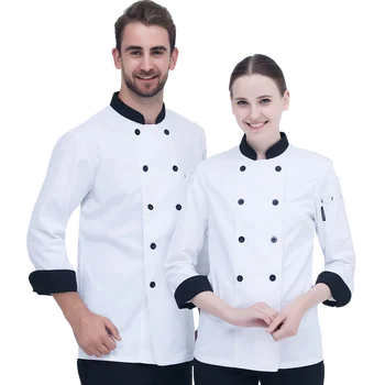 Subțire mâneci lungi fo femei și bărbați bucătărie restaurant bucătar haine de lucru bucătar negru uniform cămașă albă de bucătar sacou