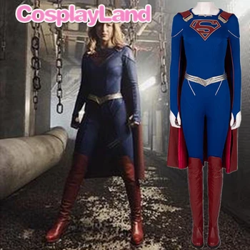 Supergirl Cosplay Costum Adulți Cosplay pentru Femei din Piele Costum Salopeta Sexy Personalizat cu Cizme Pelerina Halloween Party