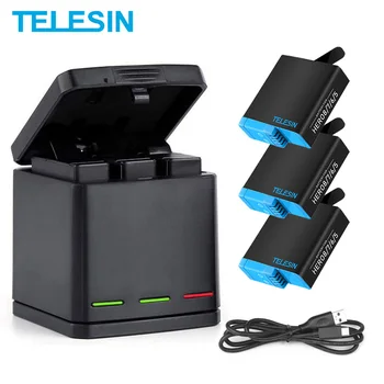TELESIN 3Pack 1220mAh Baterie de Încărcare cu LED-uri Cutie Cu Tip-C Cablu pentru GoPro Hero 8 7 6 Hero 5 Negru Accesorii aparat de Fotografiat