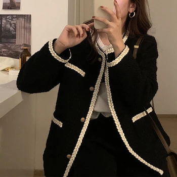 Toamna Iarna Femei Negru Sacou Elegant Vrac Moda Femei tricotate Cardigan Casual de Top Premium Îmbrăcăminte exterioară 2022 Noi 2