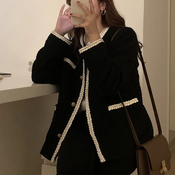 Toamna Iarna Femei Negru Sacou Elegant Vrac Moda Femei tricotate Cardigan Casual de Top Premium Îmbrăcăminte exterioară 2022 Noi 3