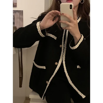 Toamna Iarna Femei Negru Sacou Elegant Vrac Moda Femei tricotate Cardigan Casual de Top Premium Îmbrăcăminte exterioară 2022 Noi 4