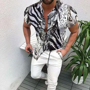 Tricouri barbati 2022 Vara Noi Hawaiian Tendință de Moda 3D Gradient Casual Slim Maneca Scurta Camasi de Lux Cardigan Strada Hip Hop