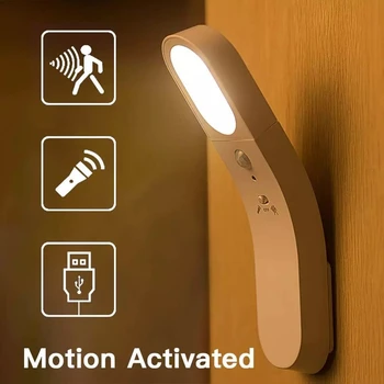 USB Led-uri PIR Lampă cu LED-uri Senzor de Mișcare Lumina Dulap Dulap, Pat, Lampă de Perete de Lumină Cabinet Lumina de Noapte Pentru Dulap Scări Bucătărie