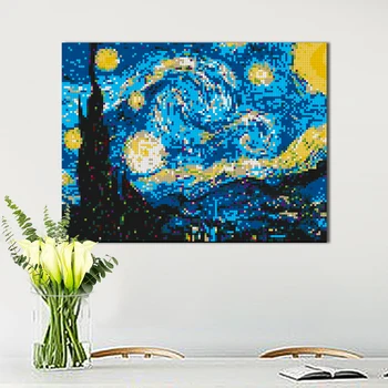 Van Gogh DIY Pop Pixel Art Noapte Înstelată Tablou Mozaic de Blocuri de Diamant Post-Impresionism Decora MOC Set Jucarii Cadou