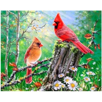 Vara, Iubitorii de păsări roșii diamant tabloul complet piața diamant rotund broderie daisy cardinal 5d cusaturi cruce arta de perete YG1820