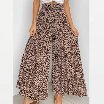 Vara Pantaloni Largi Picior Femei Boem Leopard Imprimate Pantaloni Rochie Casual, Talie Elastic Lung Flare Pantalon Liber Palazzo Culottes 1