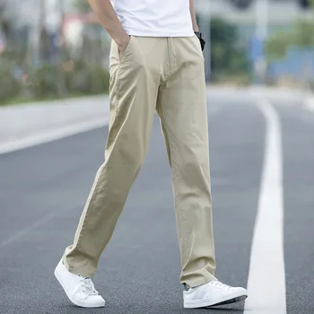 Vara toamna 98% bumbac barbati casual pantaloni largi drepte culoare solidă plus îngrășământ plus dimensiune pantaloni pentru bărbați pantaloni elastic