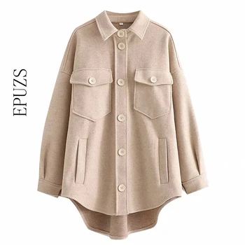 Vintage liber cămașă de Lână sacou femei haina de iarna casual cu maneci lungi groase uza 2021 femei jacheta bomber