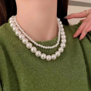 Vintage Nunta Elegant Colier De Perle De Mare Pentru Femei De Moda Alb Imitație Perla Cravată Colier Bijuterii