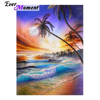 Vreodată Moment Diamant Picturi Plaja Tropicala Mare Apus de soare Diamant Mozaic Copac de nucă de Cocos Arta de Perete Decor DIY Artă Scenică ASF1047 0