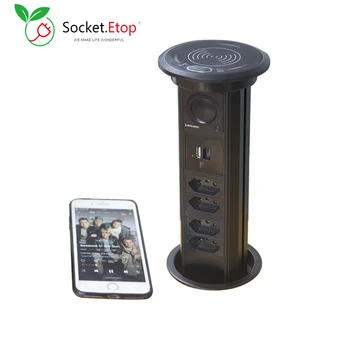 Wifi Brazilian Plug Motorizate Pop-Up Prize 4 Prize De Putere Inteligent App De Control De Încărcare Wireless Qi Difuzor Bluetooth Black