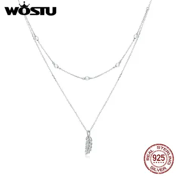 WOSTU 925 Sterling de Argint Colier Strălucitor Zirzon de Grâu Timp de Link-ul Lanț Colier Pentru Femei Bijuterii de Moda CTN208